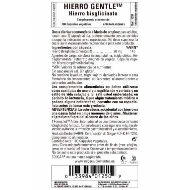 SOLGAR HIERRO GENTLE 20 MG 180 CAPSULAS