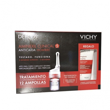 VICHY DERCOS TECHNIQUE AMINEXIL CLINICAL 5 HOMBRE 12 MONODOSIS + CHAMPÚ